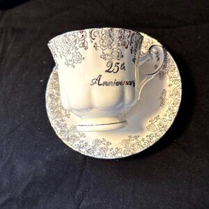 Chodziez China Cup and Saucer - Happy 25th Anniversary